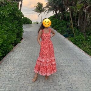 Floral Red Tiered Skirt Maxi Dress